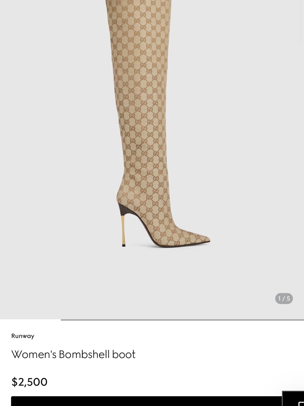 Gucci Beige Monogram Thigh-High Stiletto Boot